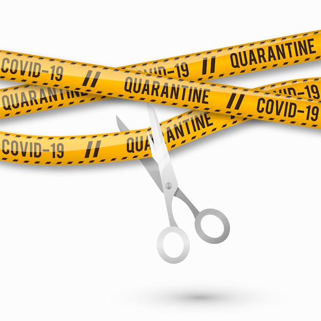 Realistic cut quarantine tape with scissors