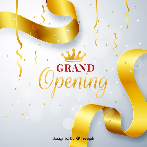 Realistic cut ribbon grand opening background