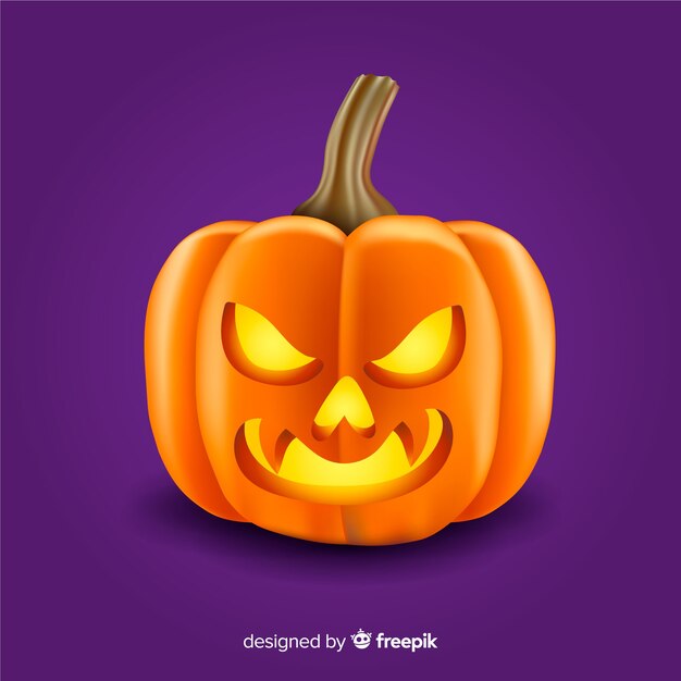 Realistic cute angry halloween pumpkin