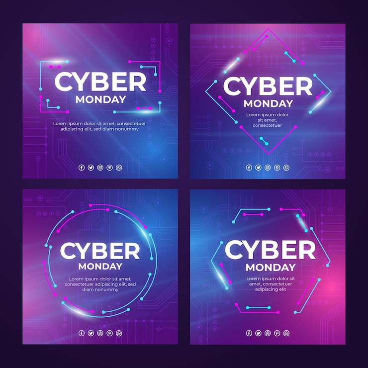 Free Vector realistic cyber gradient cyber monday instagram posts collection
