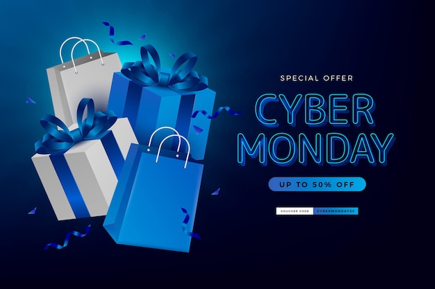 Realistic cyber monday background