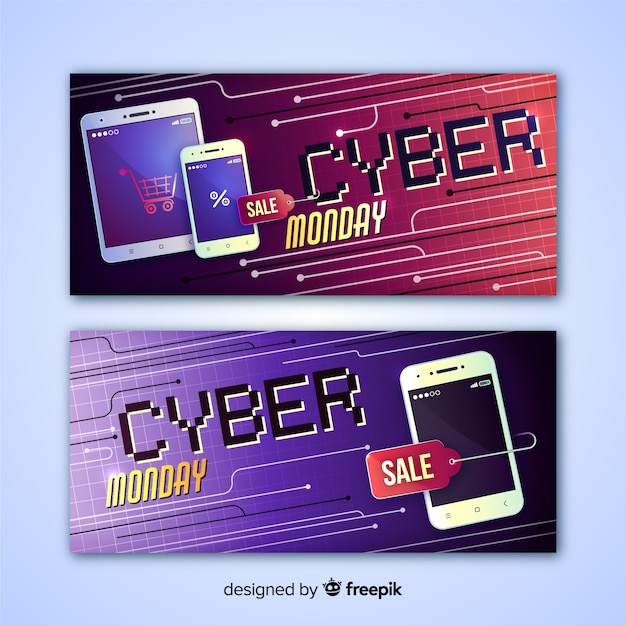 Realistic cyber monday banners template