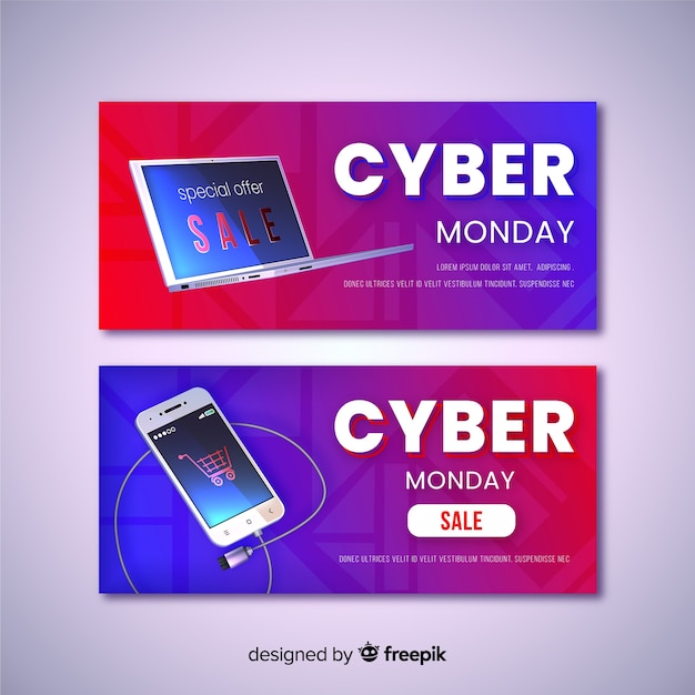 Realistic cyber monday banners template