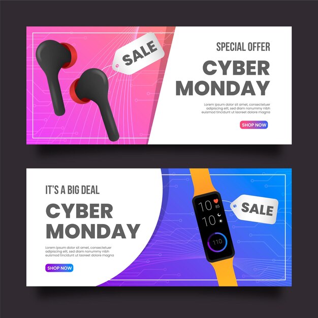 Realistic cyber monday banners