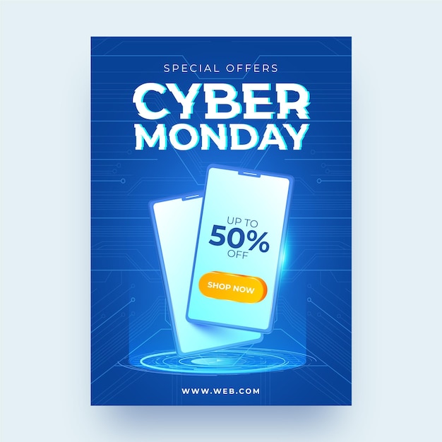 Free vector realistic cyber monday flyer template