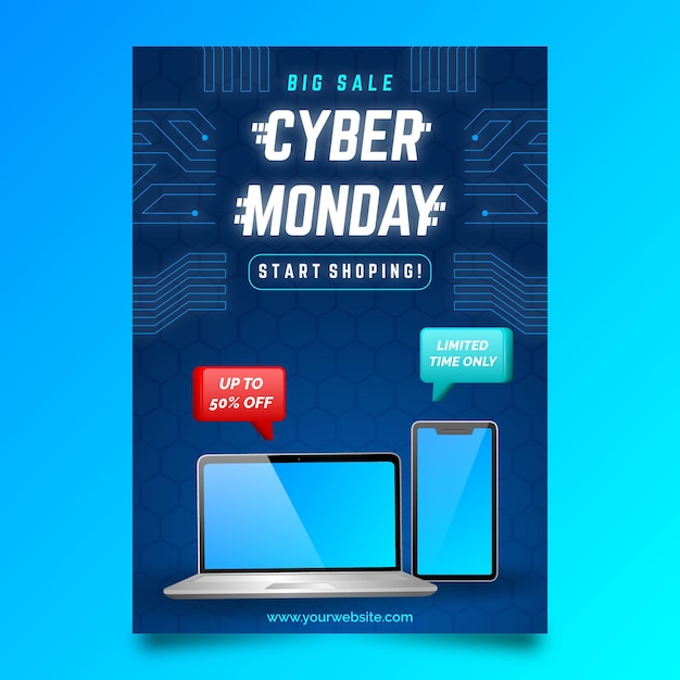 Realistic cyber monday flyer template