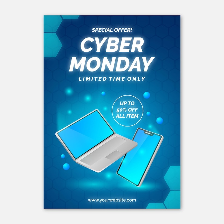 Free Vector realistic cyber monday flyer template