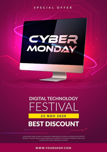 Realistic cyber monday flyer template