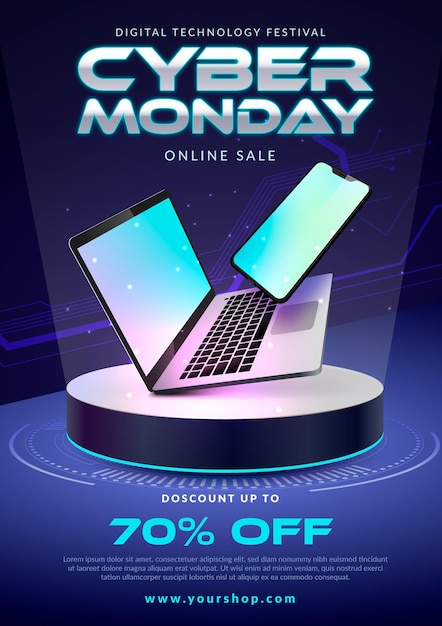 Free vector realistic cyber monday flyer template