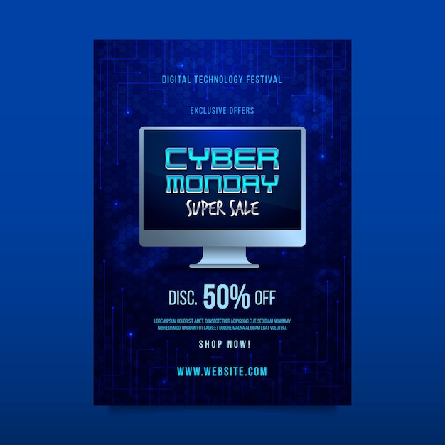 Realistic cyber monday flyer template