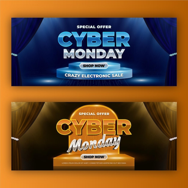 Set di banner orizzontali realistici del cyber lunedì