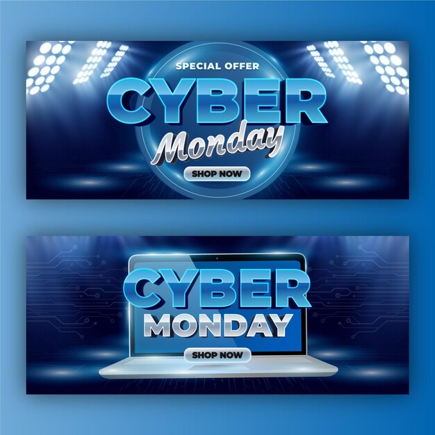 Realistic cyber monday horizontal banners set