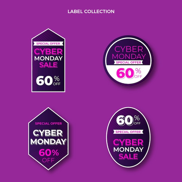 Realistic cyber monday labels collection