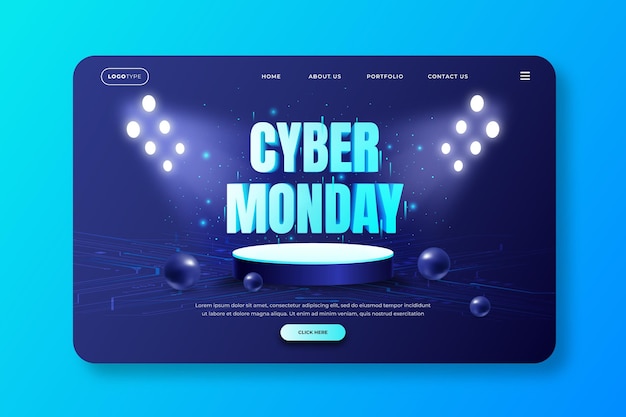 Realistic cyber monday landing page template