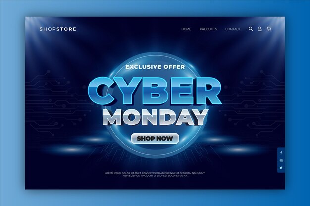 Realistic cyber monday landing page template