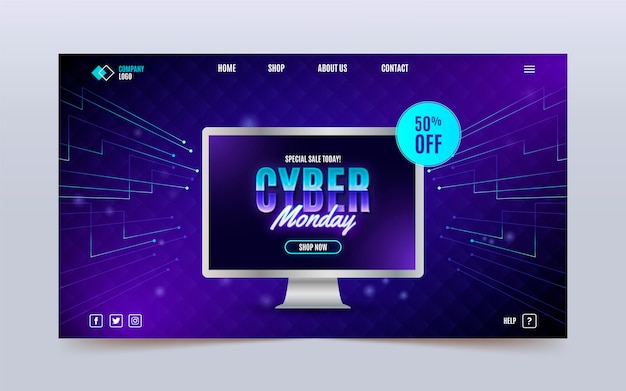無料ベクター 現実的なサイバーマンデーのランディングページテンプレート
