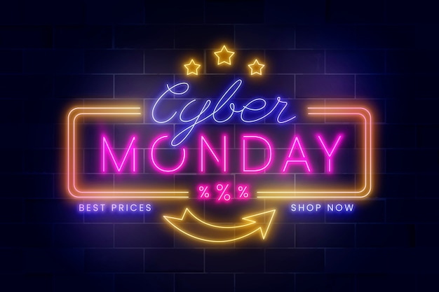 Realistic cyber monday neon lettering