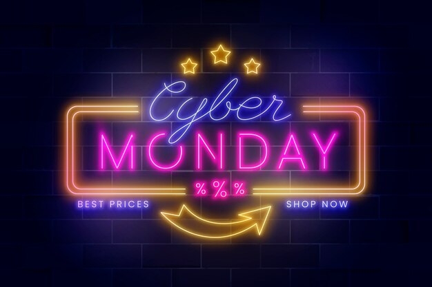 realistic cyber monday neon lettering