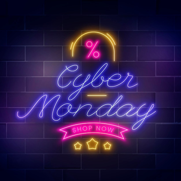 Realistic cyber monday neon lettering