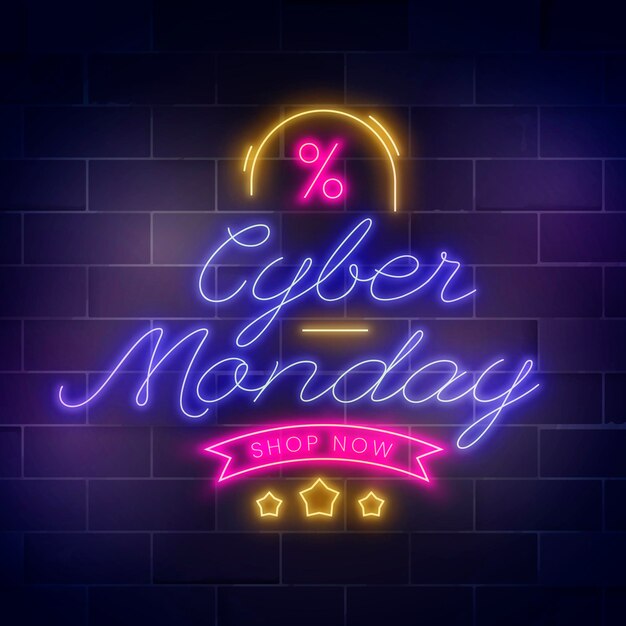 realistic cyber monday neon lettering