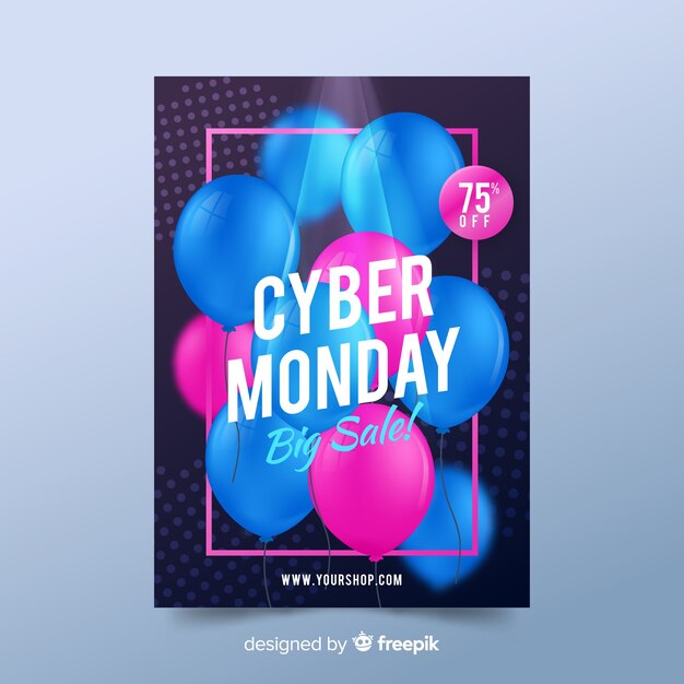 Realistic cyber monday poster template
