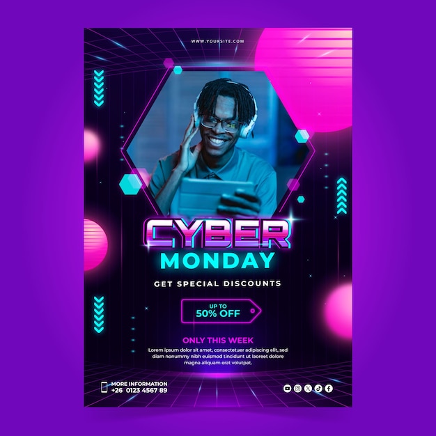 Free vector realistic cyber monday poster template