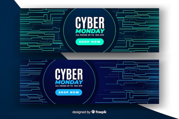 Realistic cyber monday sale banner with glitch effect