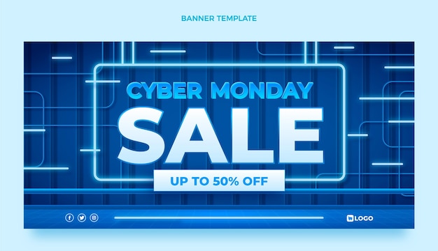 Realistic cyber monday sale horizontal banner