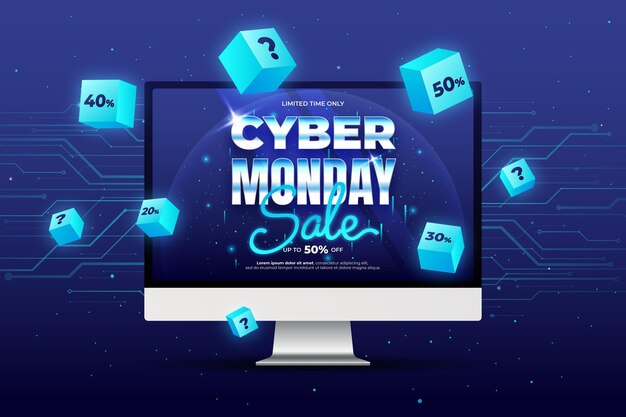 Realistic cyber monday sale illustration