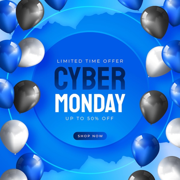 Realistic cyber monday sale illustration