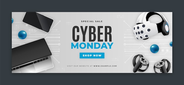 Free vector realistic cyber monday social media cover template