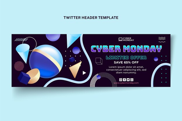 Реалистичный шаблон обложки для твиттера cyber monday