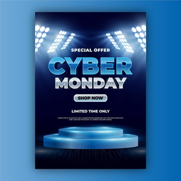 Vettore gratuito modello di poster verticale realistico del cyber lunedì