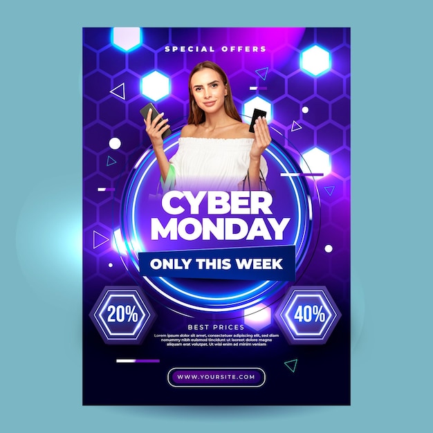 Free vector realistic cyber monday vertical poster template