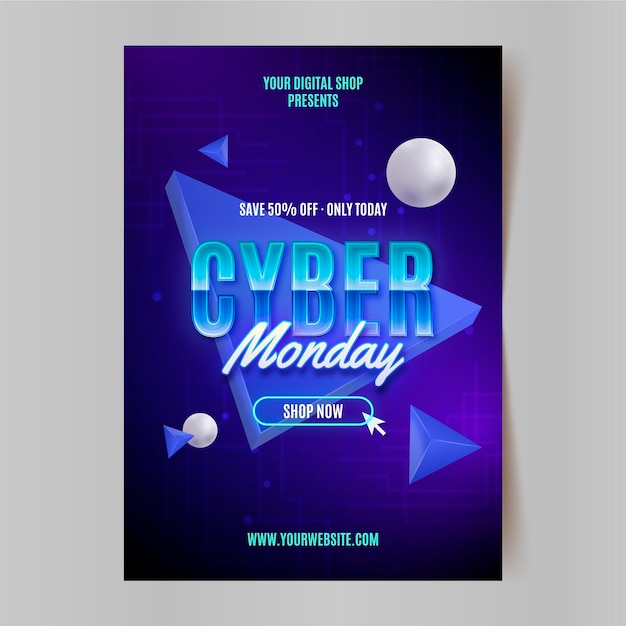 Realistic cyber monday vertical poster template