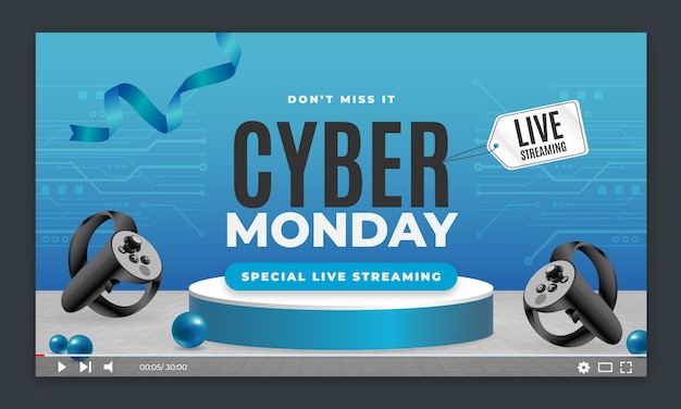 Free vector realistic cyber monday youtube thumbnail