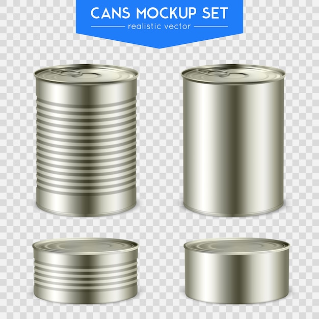 Realistic cylindrical cans set