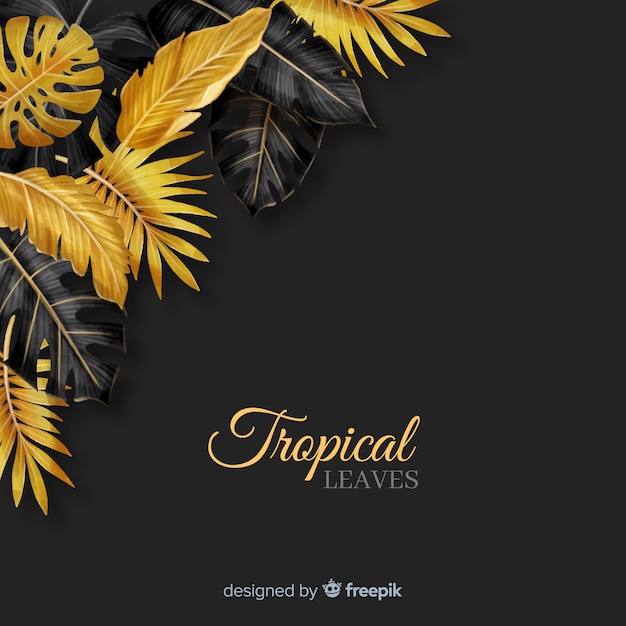 Free vector realistic dark and golden leaves background