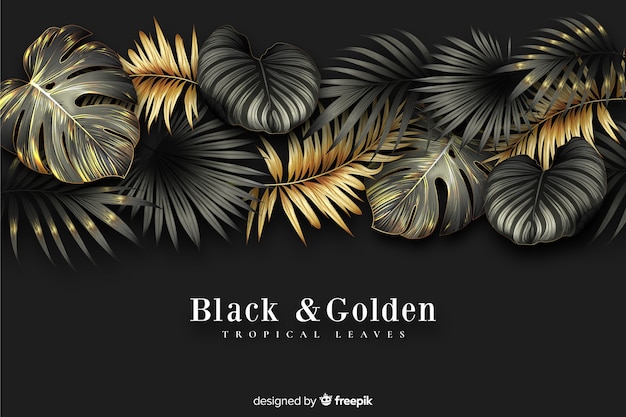 Free vector realistic dark and golden leaves background