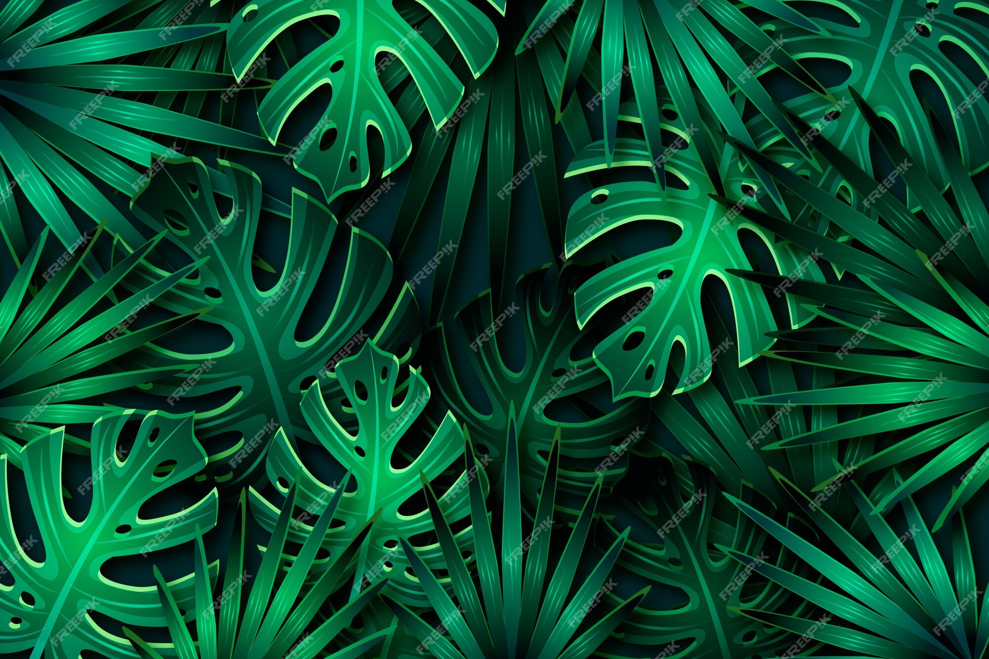 Free Vector | Realistic dark green tropical leaves background