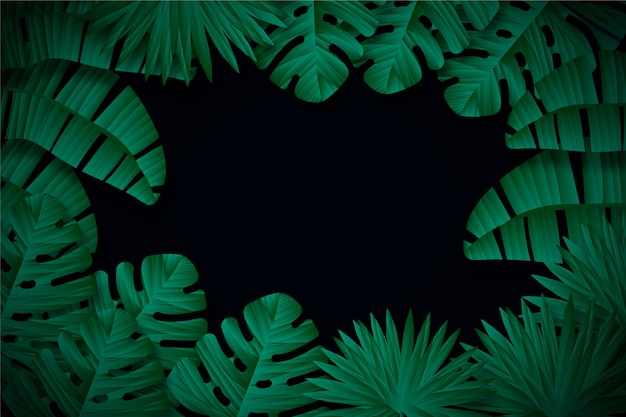 Realistic dark tropical leaves background