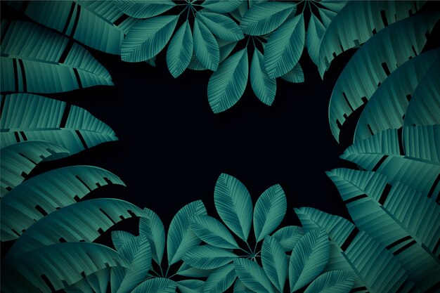 Realistic dark tropical leaves background