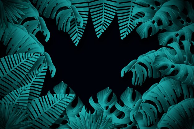 Realistic dark tropical leaves background