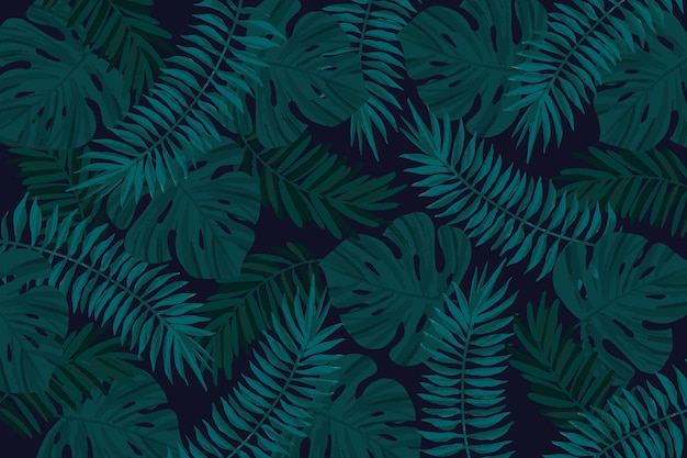 Realistic dark tropical leaves background