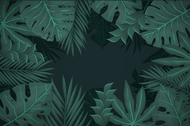 Realistic dark tropical leaves background