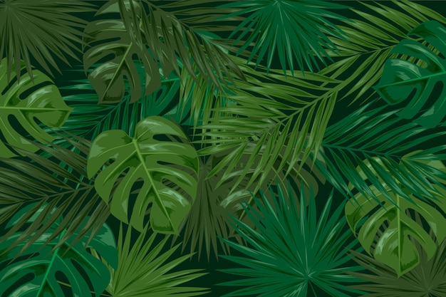 Realistic dark tropical leaves background