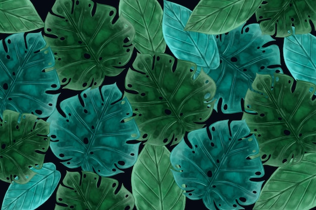 Realistic dark tropical leaves background