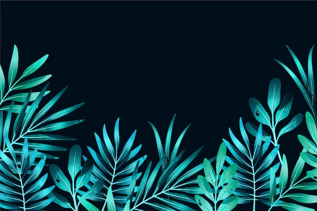 Realistic dark tropical leaves background