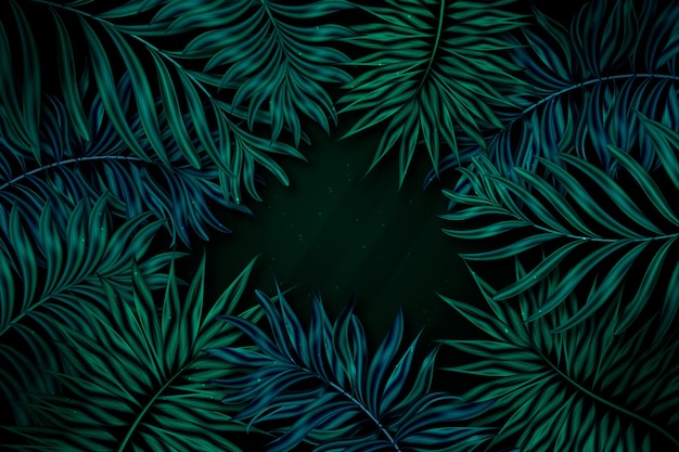 Realistic dark tropical leaves background