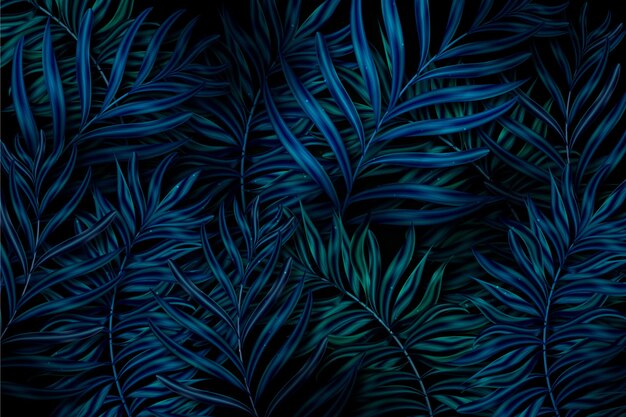 Realistic dark tropical leaves background